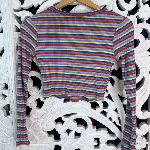 Wild Fable Cropped Long Sleeve Top Multi Color Stripes Size S - Picture 4 of 8